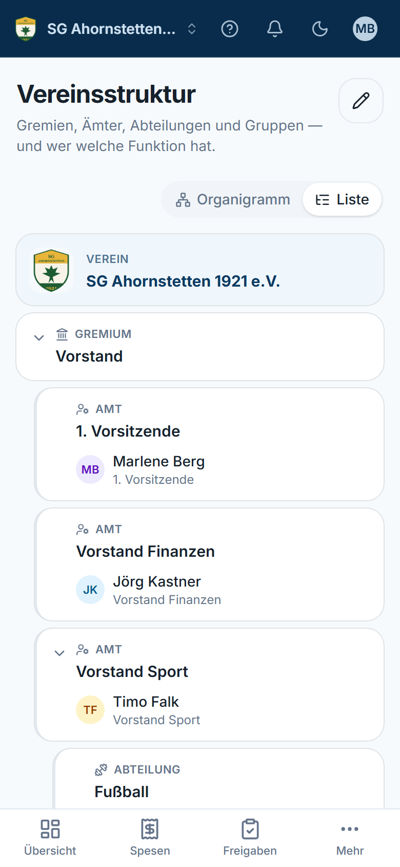 Vereinsstruktur am Handy