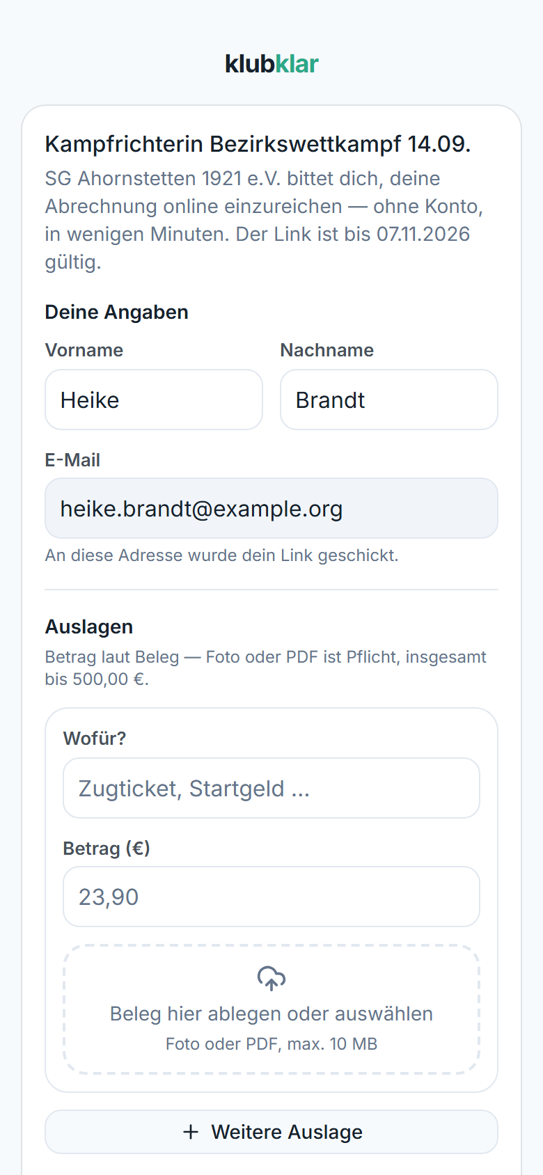 Das Gast-Formular auf dem Handy